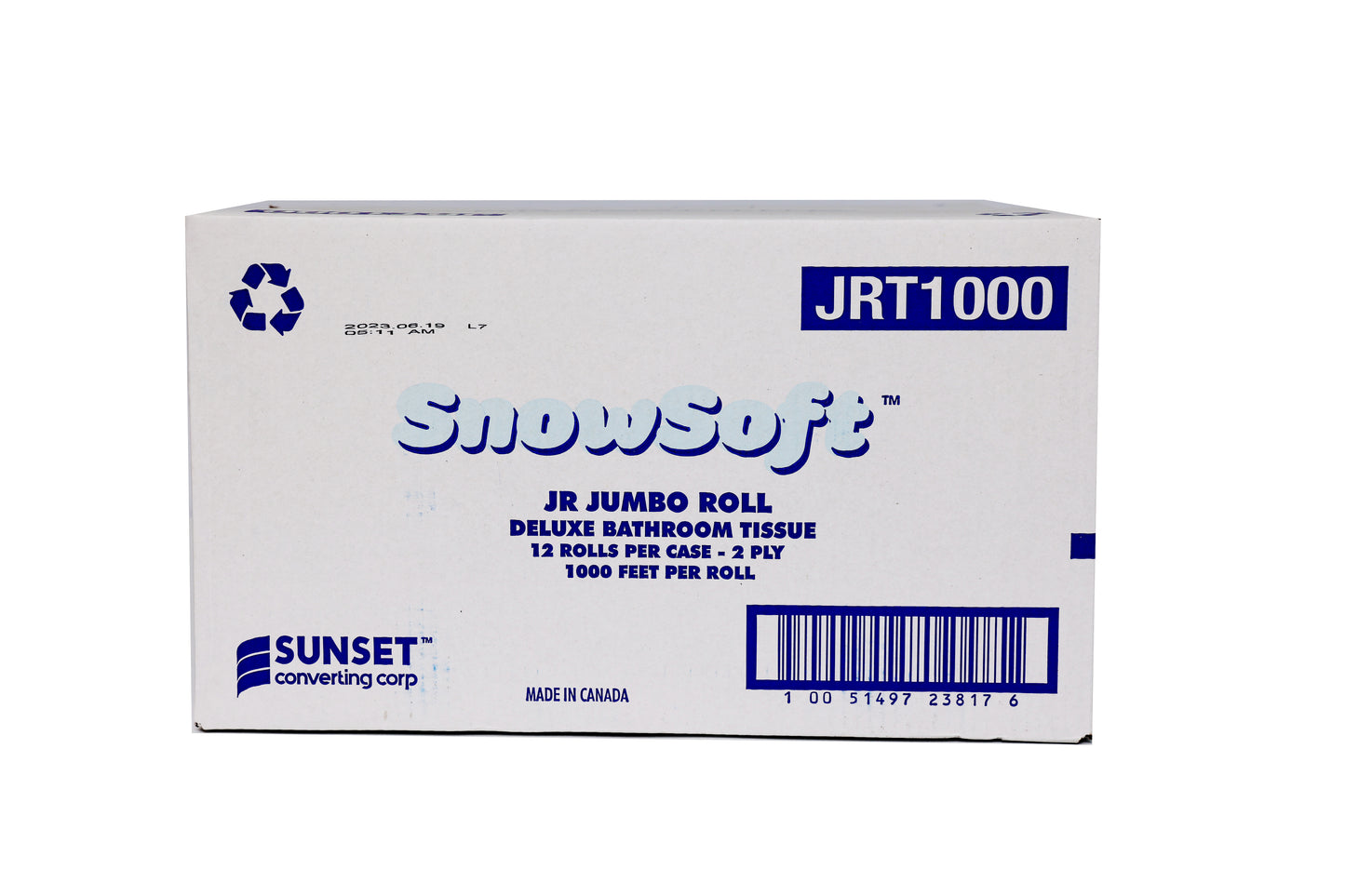 JRT1000 - SnowSoft - JR Jumbo Roll - Deluxe Bathroom Tissue - 12 Rolls Per Case - 2 Ply - 1000 Feet Per Roll