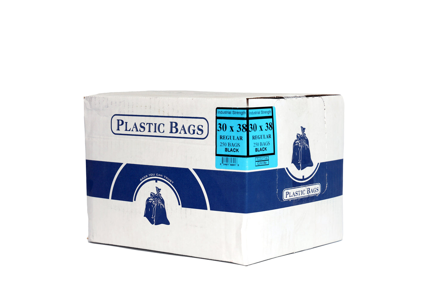 30 x 38 Regular Black Garbage Bags (Industrial Strength) - 250 Bags/Case